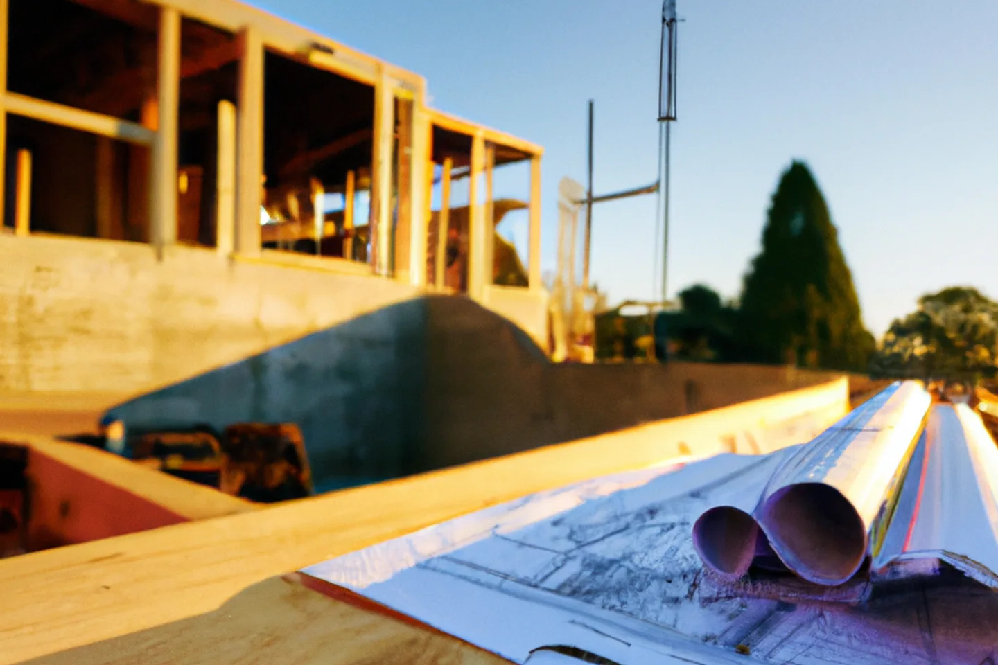 Construction site and blueprints representing land development in Indiana