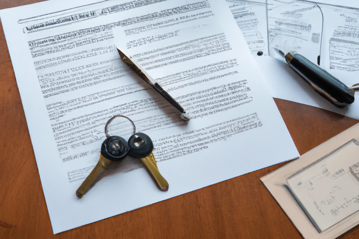 Inherited land documents and property deed on a desk in Indiana