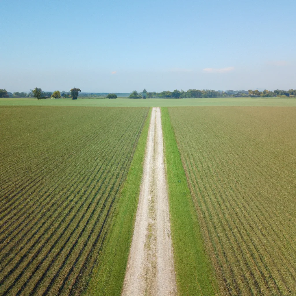 Aerial drone view of Indiana farmland and open land parcel for an online listing